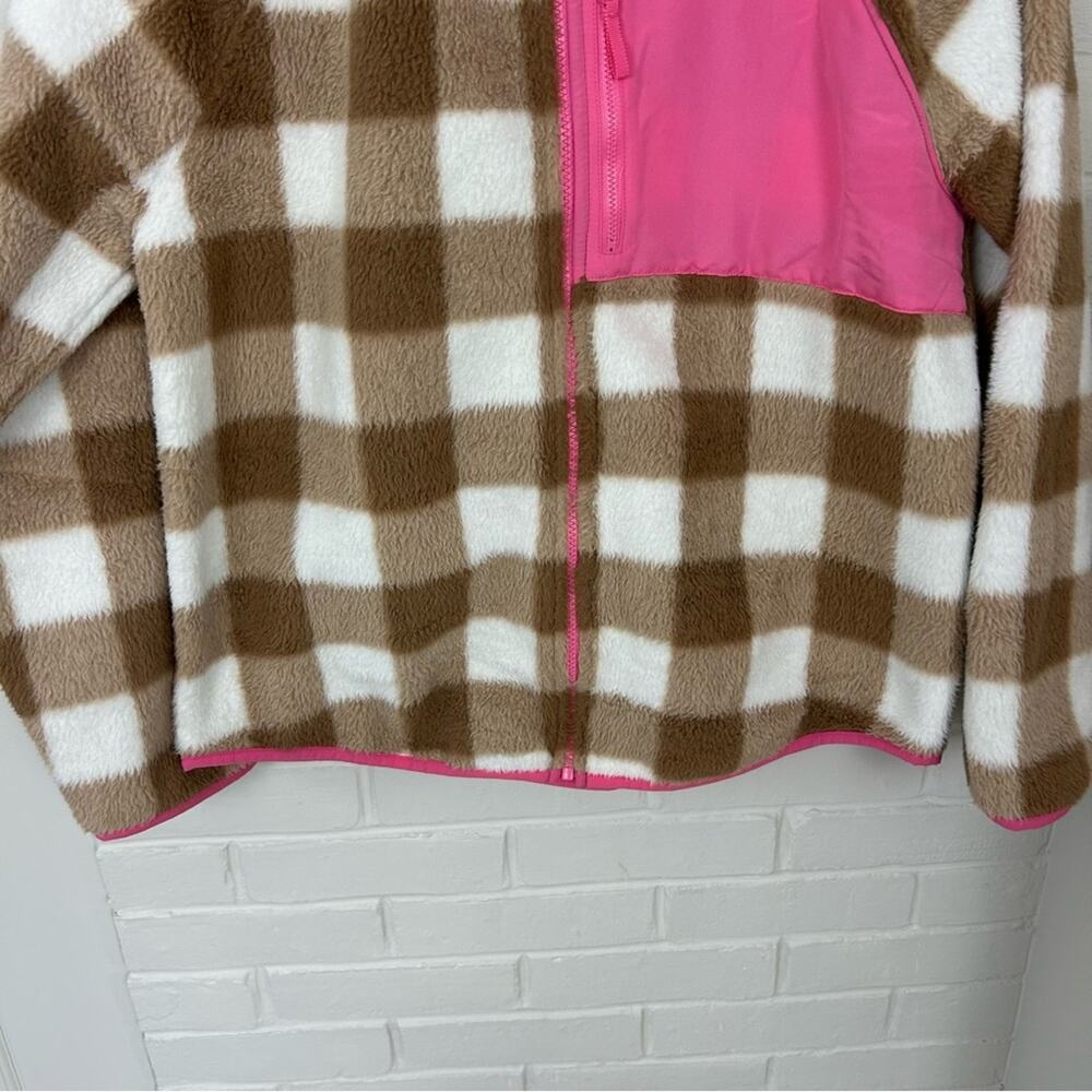 J.Crew Tan & White Check Plaid Fleece Zip Up Jacket Size M - Picture 6 of 13